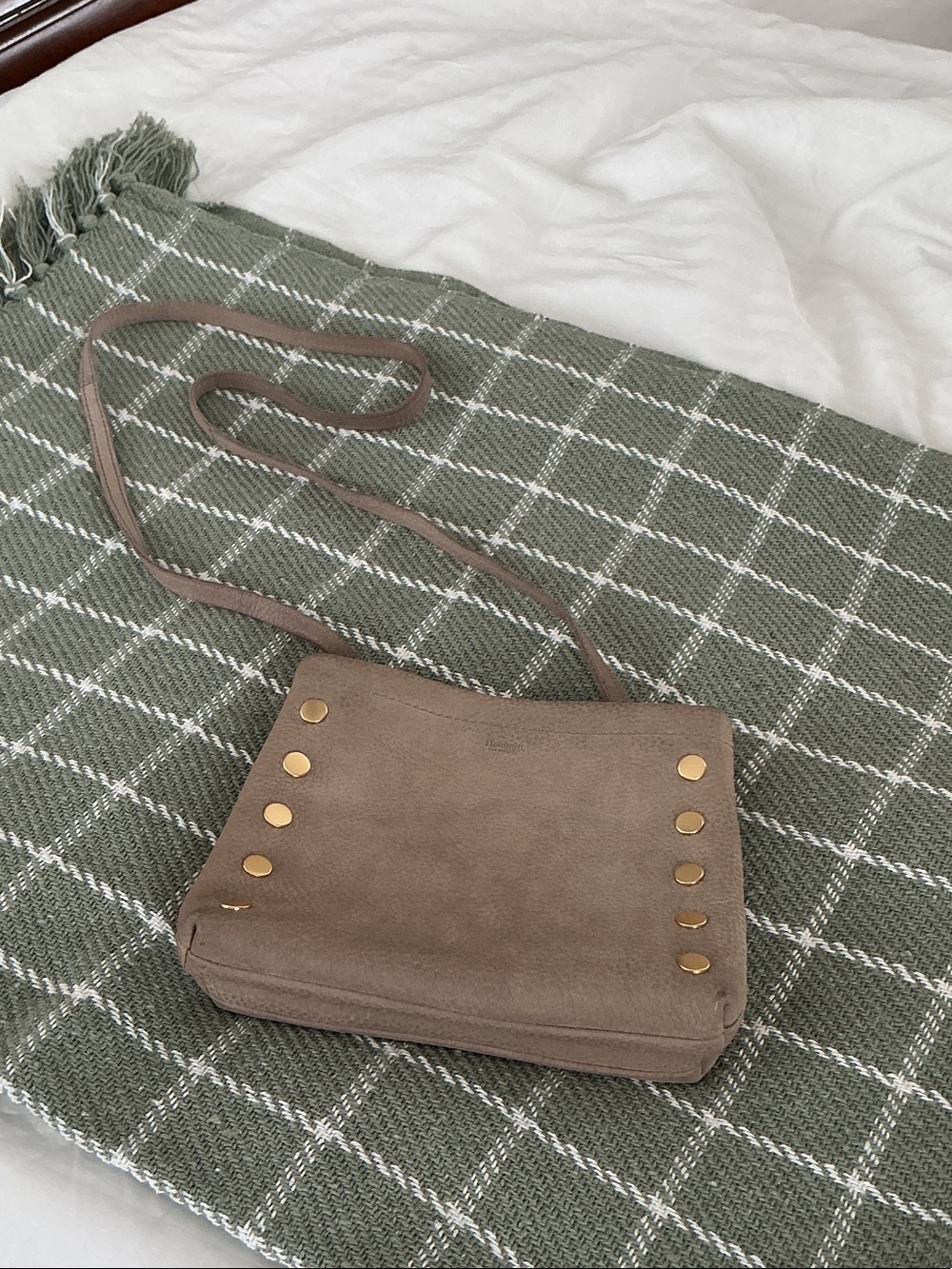 Hammitt Taupe Suede Crossbody with Gold Studs